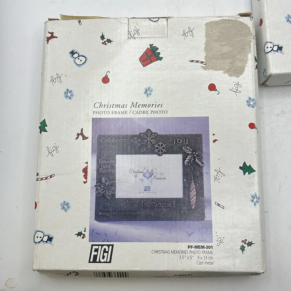 NWT Vintage Figi Lot Two Christmas Picture Frame Gray Tis Season 3.5 X 5 Metal